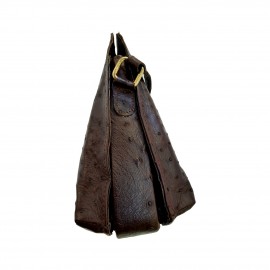 ارسال رایگان-کیف زنانه مجلسی جنس چرم طبیعی شتر مرغ قهوه ای